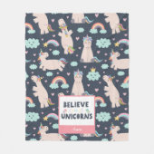 ユニコ信じーンズの青とピンクの女の子のパターンの子 フリースブランケット (正面)