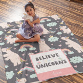 ユニコ信じーンズの青とピンクの女の子のパターンの子 フリースブランケット