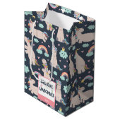 ユニコ信じーンズの青とピンクの女の子のパターンの子 ミディアムペーパーバッグ (正面アングル)