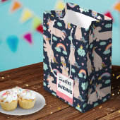 ユニコ信じーンズの青とピンクの女の子のパターンの子 ミディアムペーパーバッグ