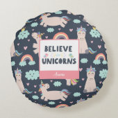 ユニコ信じーンズの青とピンクの女の子のパターンの子 ラウンドクッション (裏面)