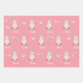 ユニコ信じーンズの青とピンクの女の子のパターンの子 ラッピングペーパーシート (正面2)