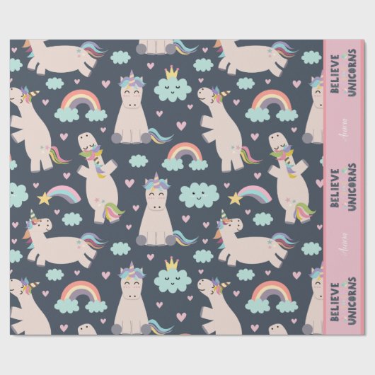 ユニコ信じーンズの青とピンクの女の子のパターンの子 ラッピングペーパー (フラット)