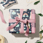 ユニコ信じーンズの青とピンクの女の子のパターンの子 ラッピングペーパー