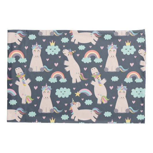 ユニコ信じーンズの青とピンクの女の子のパターンの子 枕カバー (裏面)