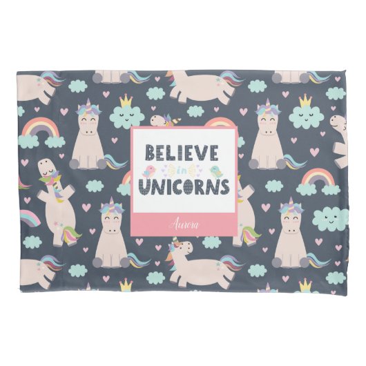 ユニコ信じーンズの青とピンクの女の子のパターンの子 枕カバー (正面)