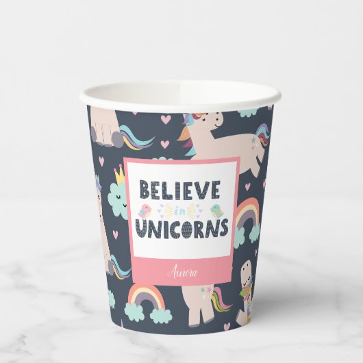 ユニコ信じーンズの青とピンクの女の子のパターンの子 紙コップ (左)