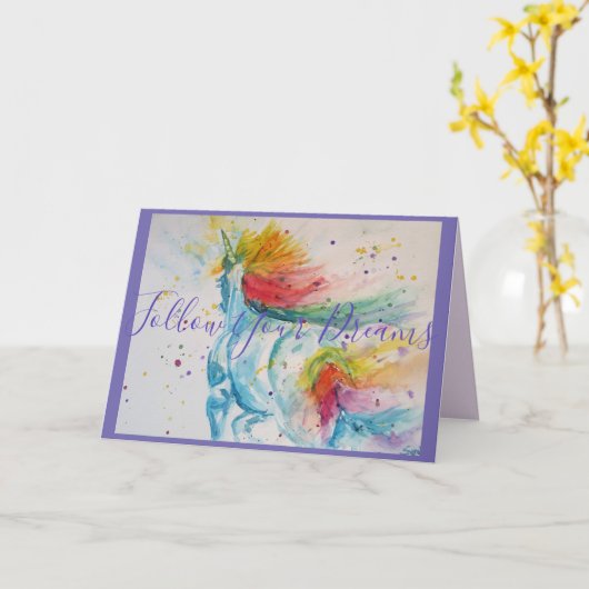 ユニコ絵画ーン後を追の夢の誕生日 カード (黄色い花)