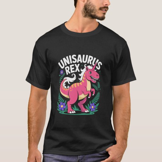 ユニサウルス レックス 面白い ピンク 恐竜 ユニコーン Tシャツ (正面)