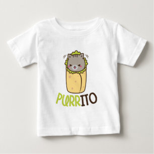 ユニセックスなおもしろいなかわいい猫のブリトーの単語の芸術のベビー ベビーTシャツ