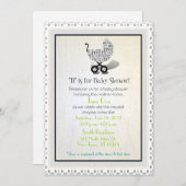 ユニセックスなアルファベットの乳母車のシャワーの招待 招待状 (正面/裏面)