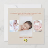 ユニセックスのかわいい森の動物の出産発表 サンキューカード (裏面)