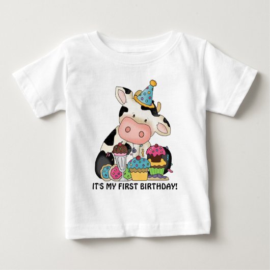 ユニセックスベビーカウファースト誕生日Tシャツ ベビーTシャツ (正面)