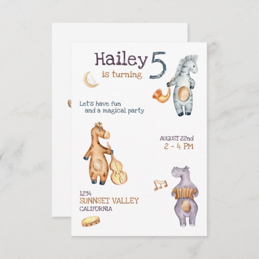 ユニセックスミュージカル誕生日招待状 招待状 (正面/裏面)