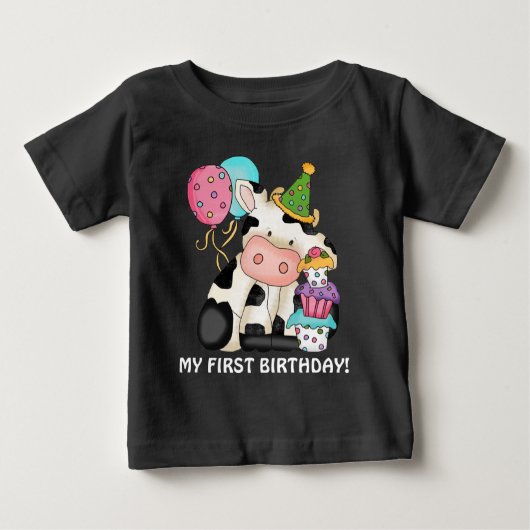 ユニセックス誕生日カウファースト誕生日Tシャツ ベビーTシャツ (正面)