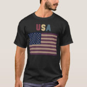 ユニセックス アメリカ レトロ グランジ アメリカ国旗 Tシャツ (正面)