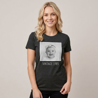 ユニセックス カスタム ビンテージ 写真付きTシャツ 年号入り トライブレンドTシャツ