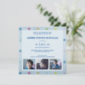 ユニセックス デニム スターズ 3 枚の写真 子供の誕生日 招待状 (スタンド正面)
