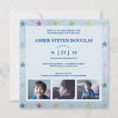 ユニセックス デニム スターズ 3 枚の写真 子供の誕生日 招待状 (正面)