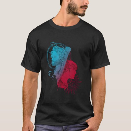 ユニセックス ブラック サム・ウィンチェスター 半袖 Tシャツ (正面)