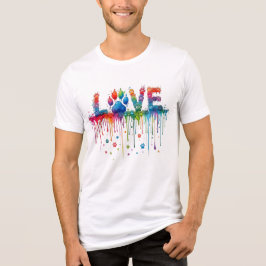 ユニセックス レインボー 肉球プリント LOVE ペット愛好者 グラフィックTシャツ トライブレンドTシャツ