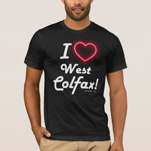 ユニセックス "I Love West Colfax" ブラック Tシャツ (正面)