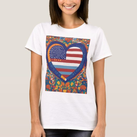 ユニティハート:ヒスパニック伝統国旗TシャツDesig Tシャツ (正面)