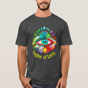 ユニティ・ブライト・レインボー・カラーのエンジン Tシャツ