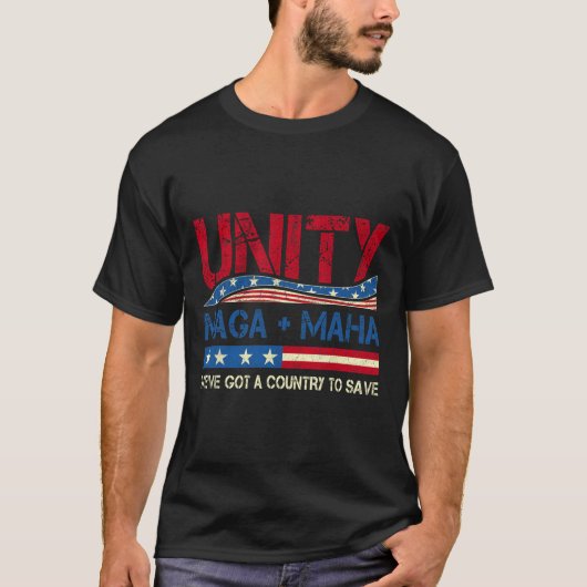ユニティ・マハ得アメリカのFlに救は国がある Tシャツ (正面)
