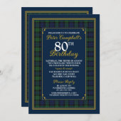 ユニバーサルブラックウォッチタータンチェック80誕生日 招待状 (正面/裏面)