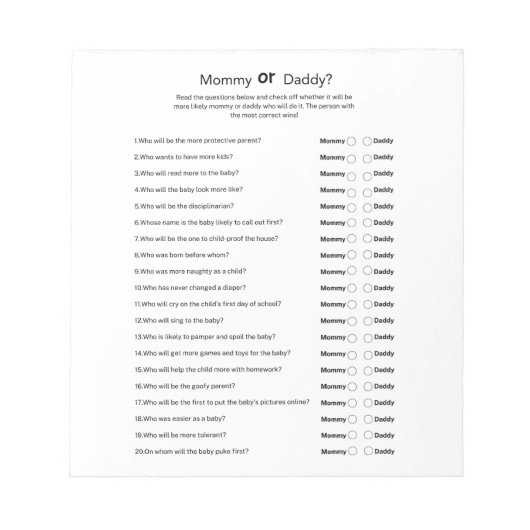 ユニバーサル男女兼用ベビーシャワーママまたはパパ ノートパッド (正面)