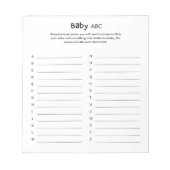 ユニバーサル男女兼用ベビーシャワーABCゲーム ノートパッド (正面)