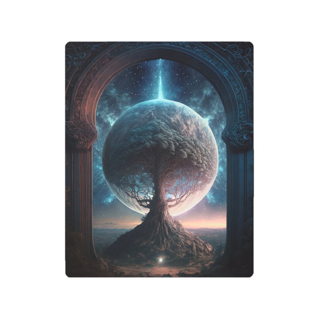 ユニバースコズミックツリーシュルレアルファンタジーアート メタルプリント (正面)