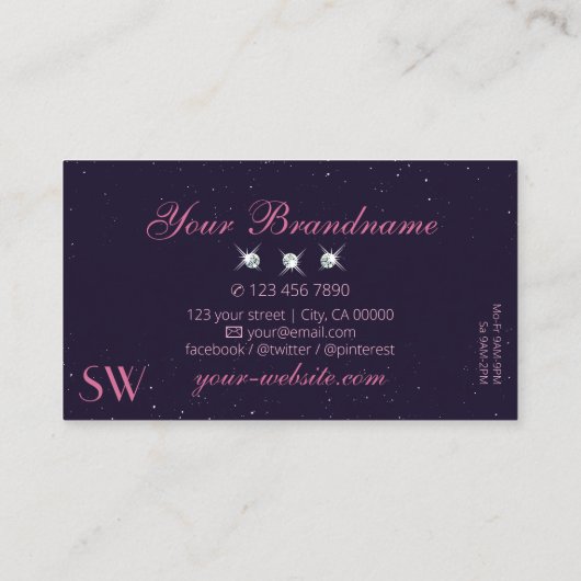 ユニバースピンクダークブルー宝石きらめくモノグラム 名刺 (裏面)