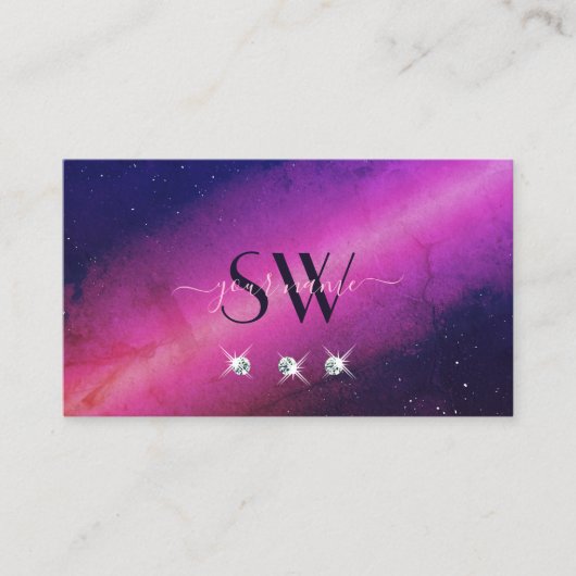 ユニバースピンクダークブルー宝石きらめくモノグラム 名刺 (正面)