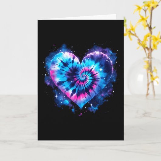 ユニバース ラブ タイダイ ハートT - ヒッピーバレンタイン カード (黄色い花)