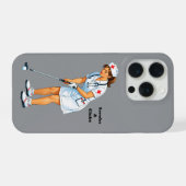 ユニフォーム姿の看護師がゴルフボールをパッティング iPhoneケース (裏面横)