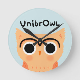 ユニブロウフクロウ かわいいおもしろい眉毛フクロウ ラウンド壁時計