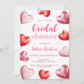 ユニークおもしろいガーリーキュートピンクハートブライダルシャワー 招待状 (正面)