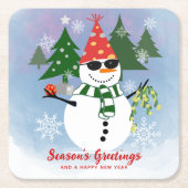 ユニークおもしろいモダン雪だるま スクエアペーパーコースター (正面)