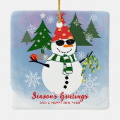 ユニークおもしろいモダン雪だるま セラミックオーナメント (裏面)