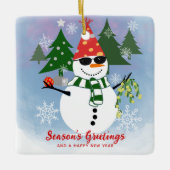 ユニークおもしろいモダン雪だるま セラミックオーナメント (正面)