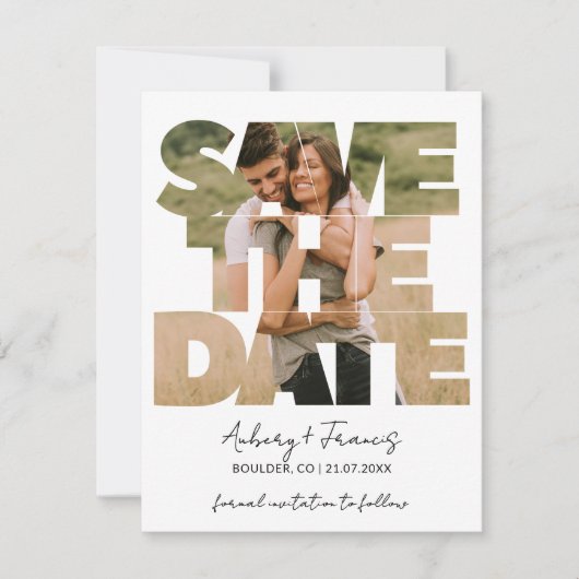 ユニークおもしろい写真の保存結婚式招待状 セーブザデート (正面)