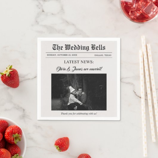 ユニークおもしろい結婚新聞の写真 スタンダードカクテルナプキン (インサイチュ)