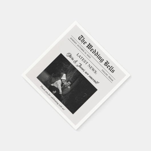 ユニークおもしろい結婚新聞の写真 スタンダードカクテルナプキン (角)