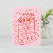 ユニークお洒落おもしろい手書きお誕生日ケーキ 招待状 (スタンド正面)