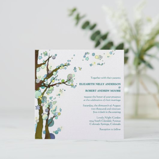 ユニークお洒落結婚木(真珠きらめく) 招待状 (スタンド正面)