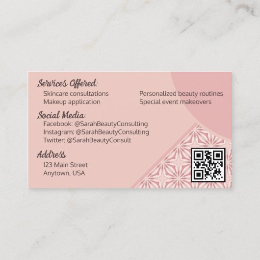 ユニークかわいらしフェミニン幾何パターンQRコード 名刺 (裏面)