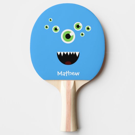 ユニークでおもしろいで熱狂するでかわいく青いモンスター 卓球ラケット (正面)