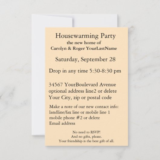 ユニークでかわいい引っ越し祝いパーティーの招待 招待状 (裏面)